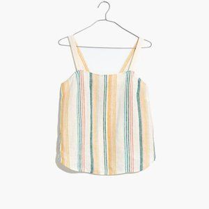 Linen Curved-Hem Cami Top in Pineapple Stripe